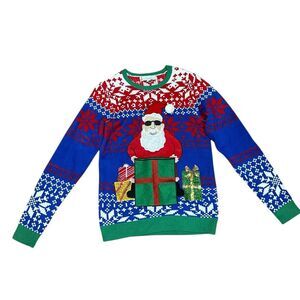 🎅 Jolly Sweaters Santa With Shades Ugly Christmas Sweater Unisex Size Small 🎁